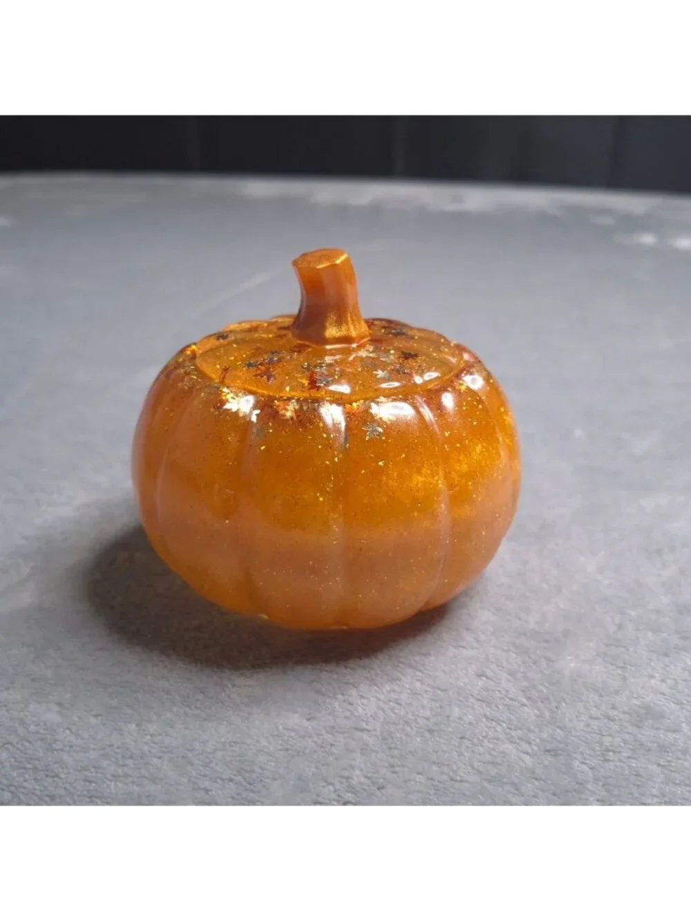 Handmade Resin Orange Glitter Pumpkin Trinket Box With Lid Fall Decor
